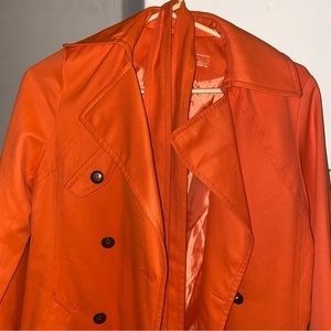 Orange trench coat for winter fall season long coat with tie